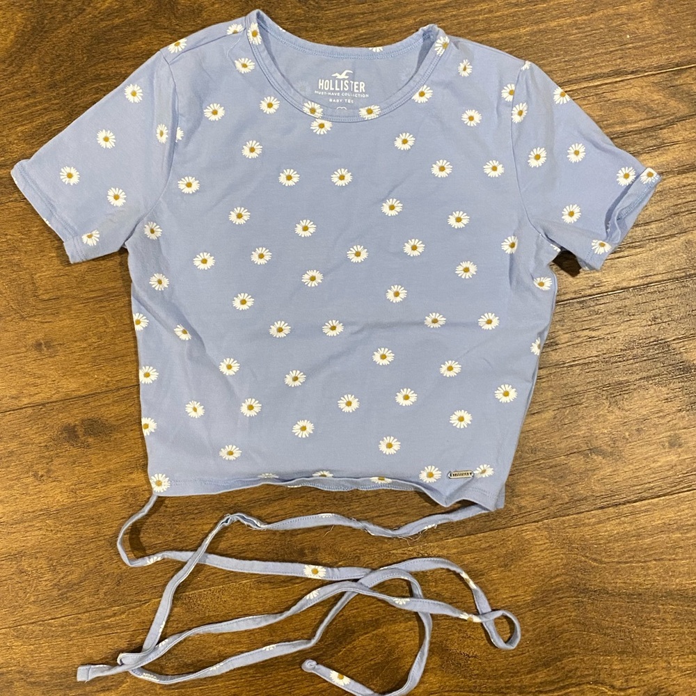 Daisy flowers short sleeve crop top with strings